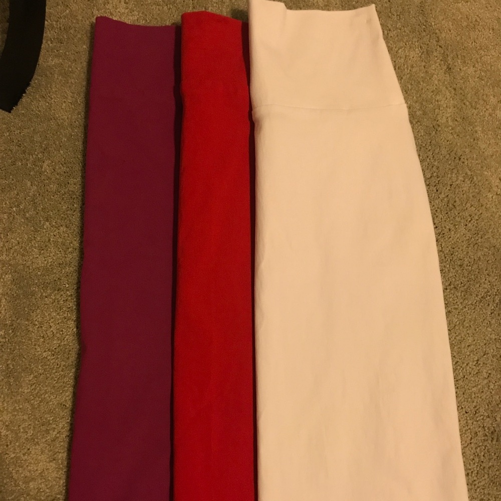 Red, white and pink pencil skirts.